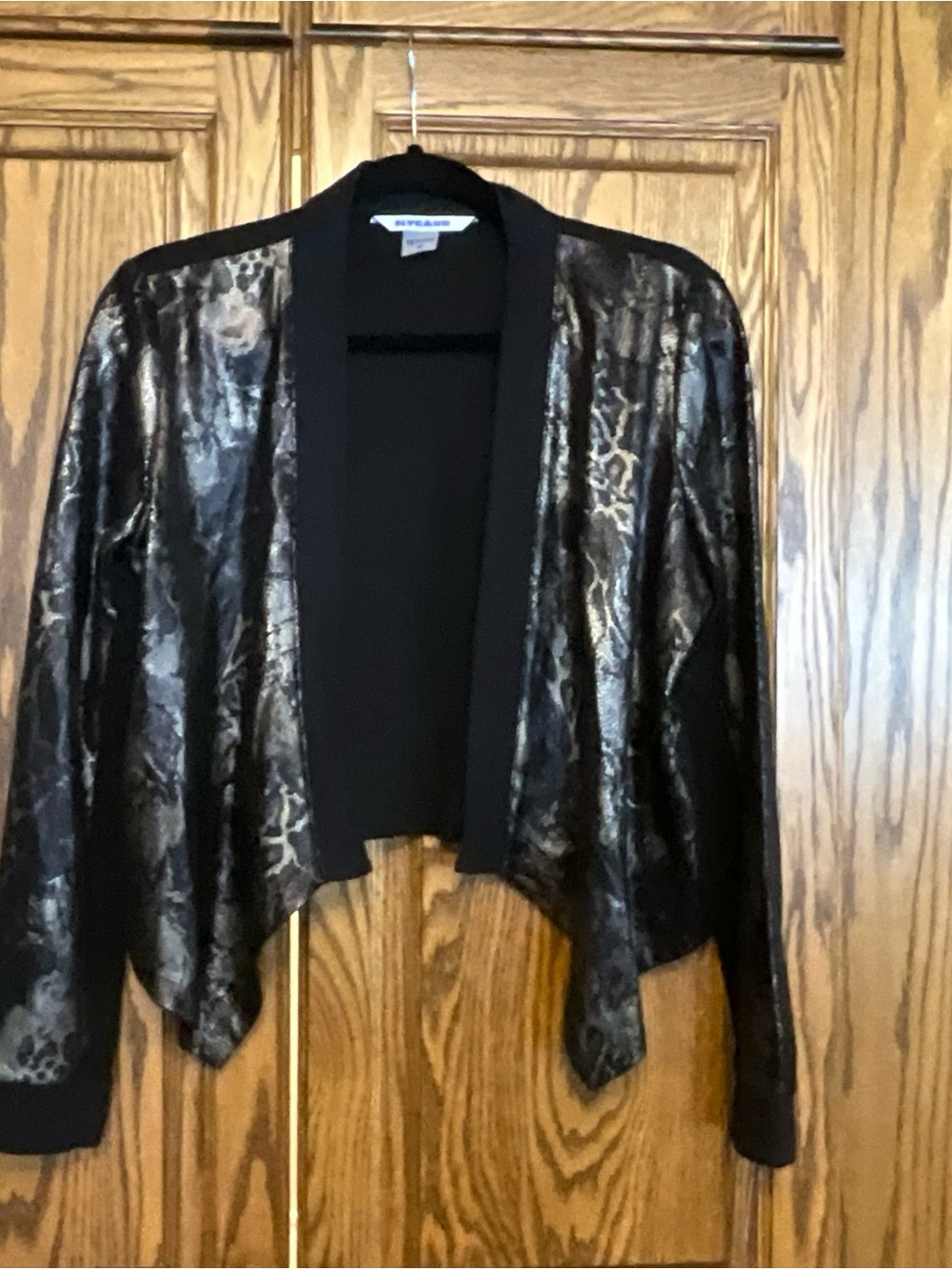 Peter Nygard Metallic Black Animal-Print Open Front Cardigan/jacket size small